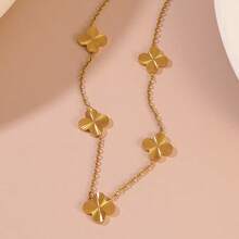 Bộ trang sức thủ công mới hình cỏ bốn lá may mắn bằng thép không gỉ gồm bông tai, dây chuyền và vòng tay. - Nhiều màu - Xem 7