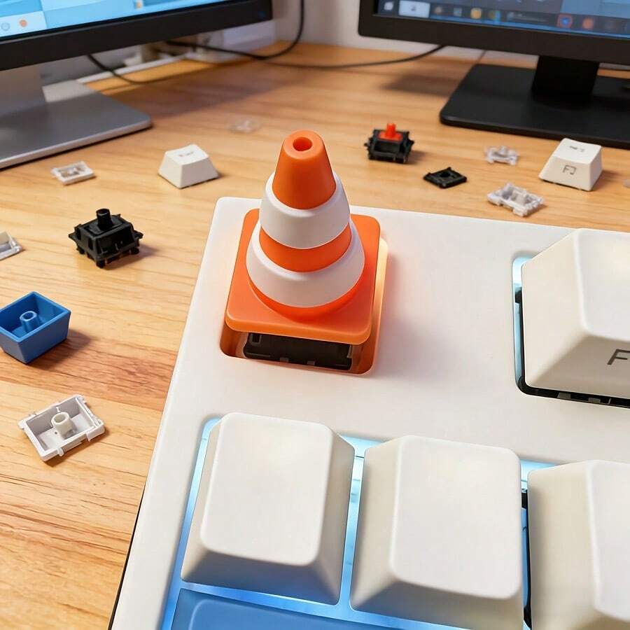 Tapa de tecla de cono de tráfico 3D adorable - Accesorio único para teclado mecánico, usa esta adorable tapa de tecla de cono de tráfico para personalizar tu teclado mecánico. Agrega un toque divertido y único. Fácil de instalar, se ajusta a teclas estándar, perfecto para entusiastas de la personalización. Ya sea para juegos o uso diario, este diseño llamativo impresionará y mejorará tu experiencia de escritura. ¡Excelente para uso personal o como regalo para otros entusiastas de los teclados! - Multicolor - Ver 1