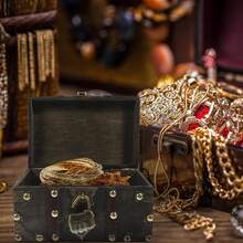 1pc Vintage European Style Wooden Square Jewelry Box, Storage Container With Password Lock, Craft Prop Box