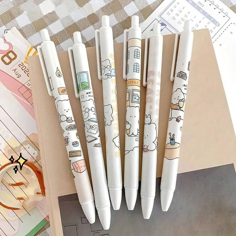 批发按动式圆珠笔，高品质卡通设计，0.5mm中性凝胶笔，黑色圆珠笔，学生用笔，练习笔，办公用笔和签名笔 - 彩色 - 查看 1