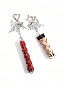 金属唇膏收纳吊坠，配有可替换不锈钢网袋，心形和星形唇膏盒钥匙扣，银色镂空蝴蝶吊坠，内置迷你镜子，时尚悬挂装饰，可用于存放润唇膏和化妆品，是手提包和钱包的时尚配饰，便携式化妆用品，适合女性、女孩、爱美人士和送礼佳品。 - 彩色 - 查看 7