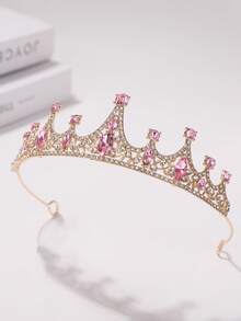 1pc Women's Fashion Princess Crown Rhinestone Headband, Sweet Birthday Hair Accessory, Bride To Be, Party, Tiara - 4212 Pink - View 4