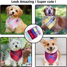 Bandana  - Dog Scarf Vibrant Color Yellow Blue Plaid Printing Adjustable Bib Handkerchief Accessories Large Dogs XL - 黃藍格子圖案-1 + 特大號 - 查看 7