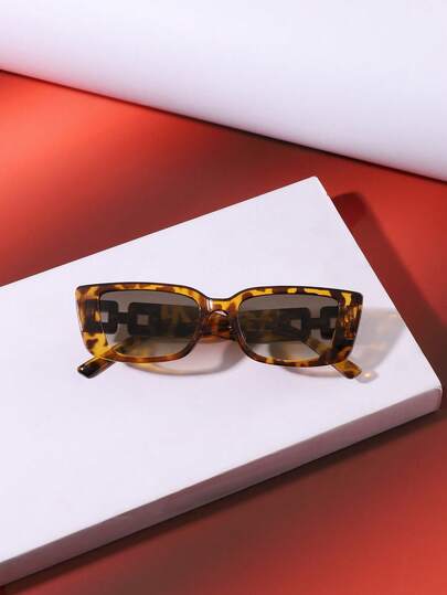 1 pieza Gafas de mujer con marco rectangular de policarbonato con estampado de leopardo negro, personalizadas, de moda vintage, para uso al aire libre, viajes, festivales y fiestas, con estuche