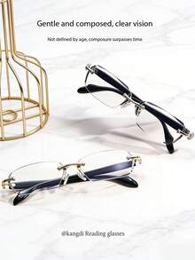 1pc/2pcs Men's Metal Frameless Edged Fashion Non-Prescription Glasses, Suitable For Daily Wear - Silver - View 4