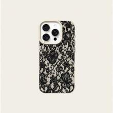 1pc TPU Material Black Mesh Lace Retro Elegant Pattern Phone Case Compatible With Apple 17 Pro Max/17/16 Pro Max/15/13/12/11, S20 FE/A15/S24/A55, Redmi Note 11/Note 12/Note 13 Pro, Full Coverage Anti-Drop Soft Protective Phone Cover - White - View 5