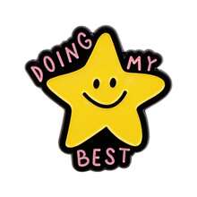 今天没哭 卡通明星语录翻领徽章 背包软珐琅徽章 女士胸针 金属首饰徽章配饰 节日礼物 - 黑色 - 查看 16