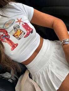 Falda mini plisada blanca de estilo americano dulce y picante, falda de cintura alta para salidas y citas de verano, alarga las piernas en primavera - Blanco - Ver 3