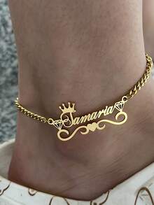Customized Name Anklet, Custom Jewelry, Stainless Steel Name Anklet,Fashionable Personalized Chain Anklet, Beach Vacation Ankle Accessories, Sexy Ankle Chain - Multicolor - View 3