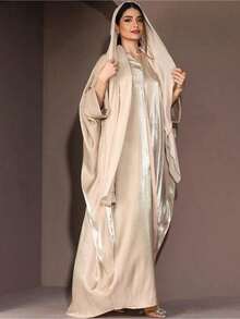 1 件女士新款时尚缎面闪亮宽松阿巴亚长袍，优雅长袖穆斯林连衣裙，适合派对、生日、端庄的长袍