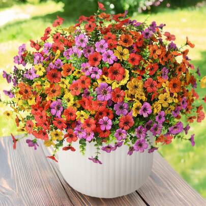8 Bunches Artificial Flowers, Outdoor Fake Flowers, Spring Decor, Realistic Plastic Plants, Colorful Daisies, UV Resistant, Suitable For Porch, Patio, Home, Yard, Garden, Planter, Plant Stand; Artificial Floral Plants, Outdoor Spring Decor; Realistic Silk Colorful Daisies, UV Resistant, Suitable For Outdoor Porch, Patio, Home, Yard, Garden, Planter, Window Box