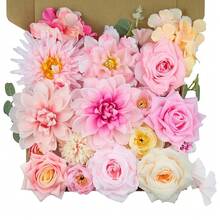 [Free Shipping]Artificial Flowers For Home Decorations: Pink Silk Fake Flowers Bulk Boxed Set, Peony Roses Bouquets With Stems For Table Centerpiece, DIY Wedding, Bridal Shower, Graduation Cap & Tea Party - B-粉紅色 - 查看 1