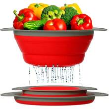 2pcs Collapsible Silicone Colander (Red) - Easy Storage, Ideal For Draining Pasta, Veggies & Fruits, Also Works As A Fruit/Berry Bowl, Must-Have For Campers - 彩色 - 查看 6