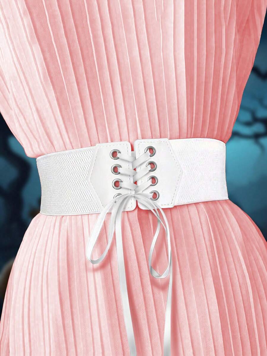 1 pieza Vestido casual/de trabajo/de fiesta versátil y decorativo de cintura elástica de estilo minimalista y blanco para mujer, disfraz del Día de San Valentín - Blanco - Ver 1