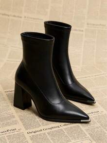 2026 Spring And Autumn New Fashion Elegant Women's Boots, Chunky Heel High Heel Pointed Toe Ankle Boots, Stylish For - màu đen - Xem 4