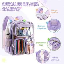 Mochila transparente, mochila de gelatina, mochila escolar transparente de PVC duradero - Morado transparente - Ver 5