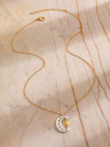 1pc Men's Fashion Minimalist Unique Design Cubic Zirconia Moon & Sun Pendant Necklace, Versatile Men Jewelry - Multicolor - View 5