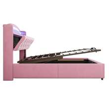 Children's Upholstered Bed 90x200, Velvet Single Bed, Multifunctional Bed With Storage Space, LED And USB, Beige - Pink - View 10