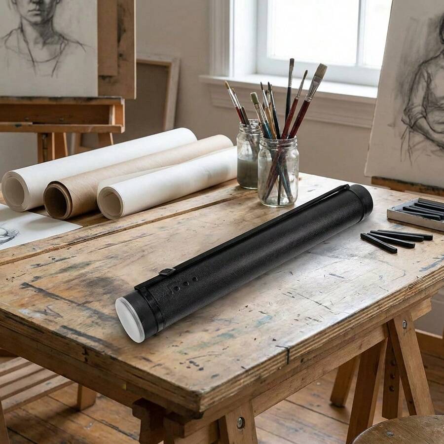 DEWEL File Holder, Plastic Extendable Poster/Artwork/Document Organizer, 24.5 To 40 Inches Adjustable, With Shoulder Strap, Waterproof And Lightproof Extendable Carrying Case (Black - Large).