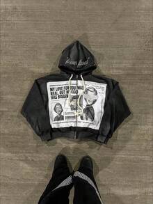 Niche Design Hoodie Personalized Hip-Hop Style Loose Harajuku Dark Sweater + Sweatpants - 黑色衛衣 - 查看 1