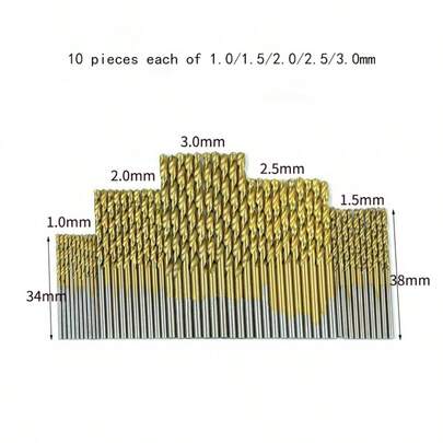 50pcs Twist Drill Bit Set, 1-3mm High Speed Steel Titanium Coated Drill Bits, Woodworking Hole Punching Tool Kit