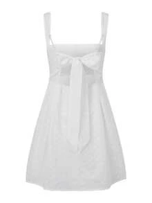 Women's Summer Cami Dress Sleeveless Square Neck Floral Eyelet Embroidery Beach Dress - 白色 - 查看 7