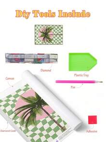 5D DIY钻石画 | 热带海滩风景钻石画套装。网格艺术植物画。高清钻石画艺术，手工装饰画，全套马赛克工艺套装，锻炼DIY技能和专注力。 - 彩色 - 查看 3