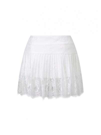 Women Summer Lace Mini Skirt High Rise A-Line Pleated Micro Skirt Cute Y2K Teen Girls Going Out Skirts Casual Streetwear Party Clubwear Fashion Valentines Day Back To School Outfits