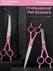7英寸宠物美容剪刀套装，包含弯剪、直剪和稀毛剪，适用于小型和大型宠物，左右手均可使用。 - 彩色 - 查看 5