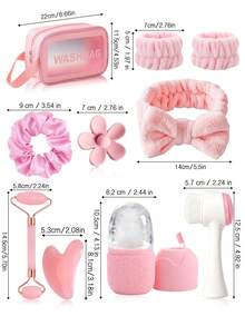 3/5/6/10pcs/Set Facial Beauty Massage Tools Cleansing Kit - Roller, Scraper, Brush, Hair Band, Wristband, Hair Clips, Hair Ties, Toiletry Bag, Bulk Grooming Tools Set - Multicolor - View 2