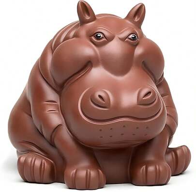 Hippo Figurine Tea Pet, Handmade Clay Sculpture For Zen Desk Decor, Office Desk Pet Or Collectible Gift For Tea Lovers, 2.6 Inch