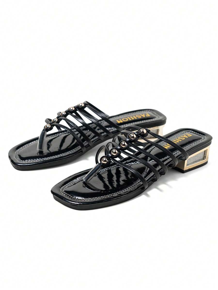 Women's New High Heel Sandals With Criss-Cross Straps, Suitable For Daily Casual Wear, Black Open Toe Low Heel Comfortable Slippers - Black - View 1