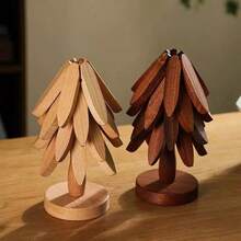 Premium Wooden Tree-Shaped Tripod Set With 3 Removable Coasters And Base, Creative Non-Slip And Heat-Resistant Mat, Suitable For Kitchen Accessories, Teapots And Beverage Holders - Furniture Ornaments, Gifts - 胡桃木色 - 查看 7