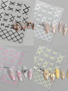 Hình dán móng tay 5D họa tiết nơ đỏ chuyển sắc, thiết kế bướm rỗng kẻ sọc caro - Màu đen/trắng/nâu/hồng/vàng, phù hợp cho phong cách trang trí móng tay DIY thanh lịch Y2K cho đám cưới. - Nhiều màu - Xem 8