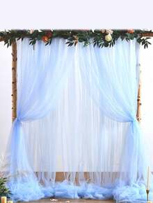 蓝色薄纱背景幕布，透明背景幕布，适用于生日派对、婚礼派对、摄影背景装饰、情人节装饰、节日派对摄影背景装饰，可悬挂作为情人节、婚礼和其他场合的背景装饰。 - 藍色 - 查看 4
