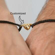 2pcs Personalized Name Couple Bracelet,Custom Heart Name Letter Bracelet,Adjustable Size Black And White,Personalized Gift For Girlfriend, Anniversary - Multicolor - View 1