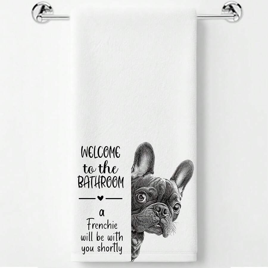 Funny Frenchie Gifts–Upgraded Fabric, Cute French Bulldog Hand Towels For Bathroom Washroom Restroom Decor, French Bulldog Gifts For Women Dog Lover, 16x24 Inch - 升級版棉毛巾 - 法鬥 - 查看 1