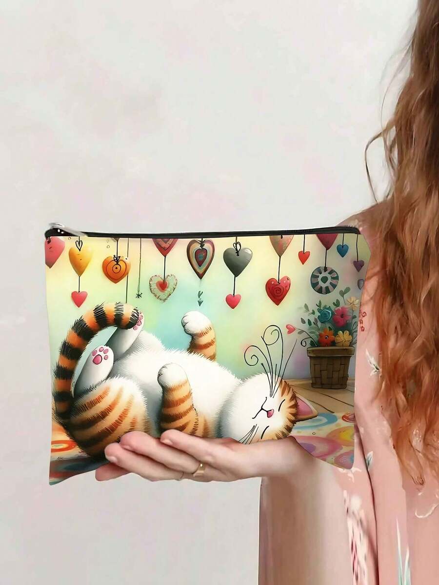 1个双面化妆包，可爱猫咪图案，双层旅行洗漱包，带拉链内袋，可用作零钱包、文具收纳包，是圣诞节、万圣节、生日、毕业季送给女性、朋友、家人和学生的理想礼物。 - 彩色 - 查看 1