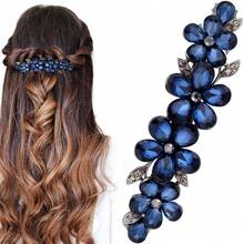 Sparkly Rhinestone Hair Clip, Crystal Blue Flower Prom Barrettes Wedding Engagement Pageant Formal Dressy Decorative Accessories For Bride Women Thick Long Hair - 1PCS - Blue Flower, 1pcs - View 2