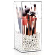 Acrylic Brush Holder, Pearl Dust-Proof Makeup Brush Storage Container - Clear - View 9