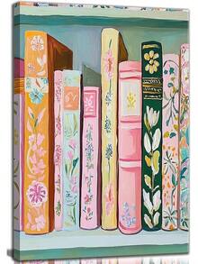 Cuadro de lienzo de libro pastel, arte de pared moderno, decoración de libros coloridos, imágenes de niña leyendo, pinturas de rincón de ratón de lectura, pósteres impresos para decoración del hogar, aula, baño, dormitorio, decoración de sala de estar - transparente - Ver 11