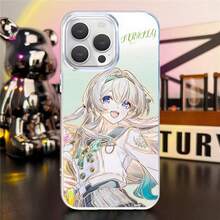 Kawaii Anime Girl Pastel Aesthetic Phone Case For  14/15/16 - Shockproof Cover, Gold Line Art Cute Graphic Design - Blanco - Ver 8