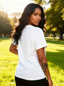 Casual Short Sleeve Crew Neck Top - Plus Size LITT-2 - White 3 - View 6