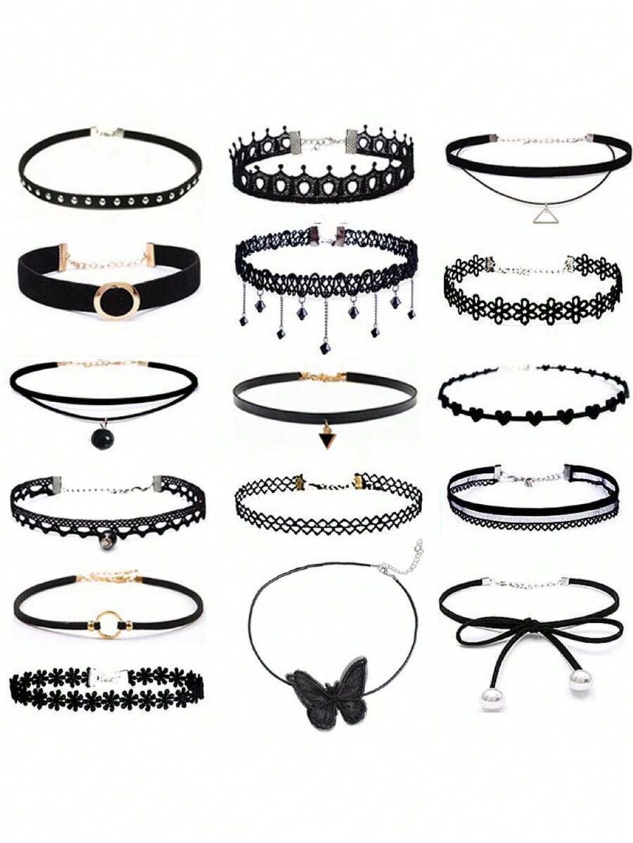 Set de 16 collares gargantilla vintage minimalistas de estilo gótico - 16 piezas - Ver 1
