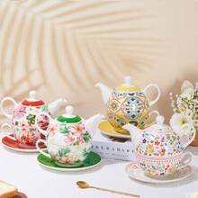MBB 1 Set Tea For One Set, Floral Ceramic Tea For One Teapot And Cup Set, Colorful Tea Set Gift For Women Mother Grandma In Home Office, Porcelain Floral Teapot Cup Saucer Set With Lid Decorative White Basic, European Style Tea Cup With Saucer Set, Gift - Multicolor - View 13