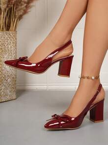 Bowknot Thick Heel Pointed Toe Pumps Suitable For Teenage And High School Students