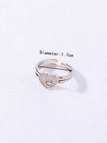 2pcs/Set Adjustable Unique Heart-Shaped Lock Ring For Women - Silver - View 7