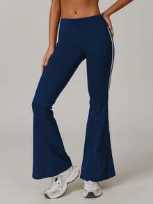 女士高腰喇叭瑜伽裤 - 纯色阔腿运动裤，松紧腰休闲裤，适合健身房、锻炼和休闲穿着