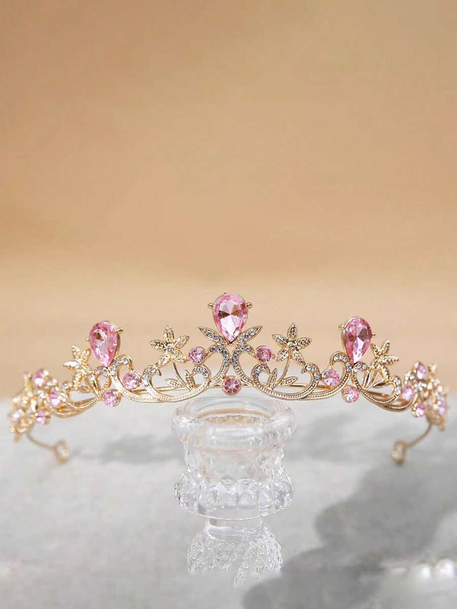 1pc Women's Fashion Princess Crown Rhinestone Headband, Sweet Birthday Hair Accessory, Bride To Be, Party, Tiara, Crowns, Headpiece, Costume Crown, Hair Garland, Head Wreath - 4224 Pink - View 1