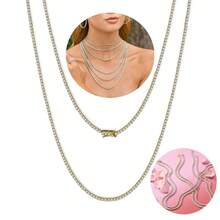 MDFUN 18K镀金2.0毫米圆形切割立方氧化锆网球项链，男女皆宜 - 金色 - 查看 5